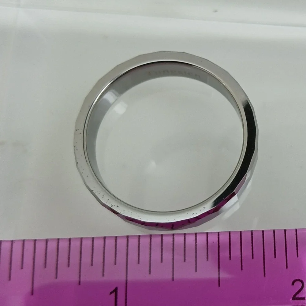 Vintage Tungsten Faceted Band Ring Size 12.25 Silver 6mm Y2K 1990s New Old Stock
